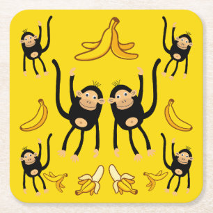 Posavasos Cuadrado De Papel Impresión De Monos Y Bananas Cuidados