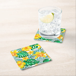 Posavasos Cuadrado De Papel Impresión de palmas tropicales de las tiras de pap
