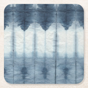Posavasos Cuadrado De Papel Impresión de Shibori Indigio