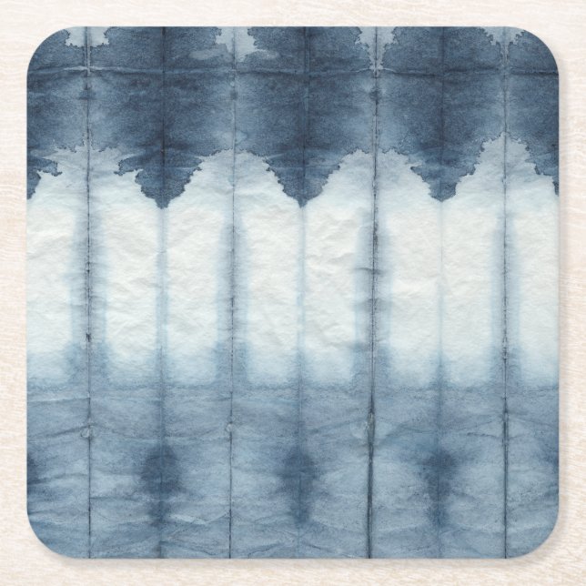 Posavasos Cuadrado De Papel Impresión de Shibori Indigio (Anverso)