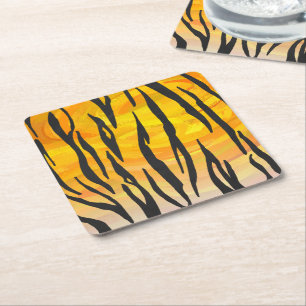 Posavasos Cuadrado De Papel Impresión de tigre negro y Naranja