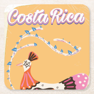 Posavasos Cuadrado De Papel Impresión de viaje vintage de Costa Rica