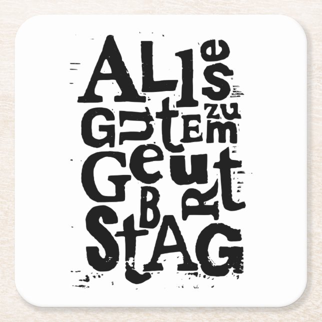 Posavasos Cuadrado De Papel Impresión en chino alemán "Feliz cumpleaños" (Anverso)