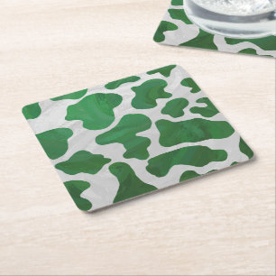 Posavasos Cuadrado De Papel Impresión verde y blanca de vaca