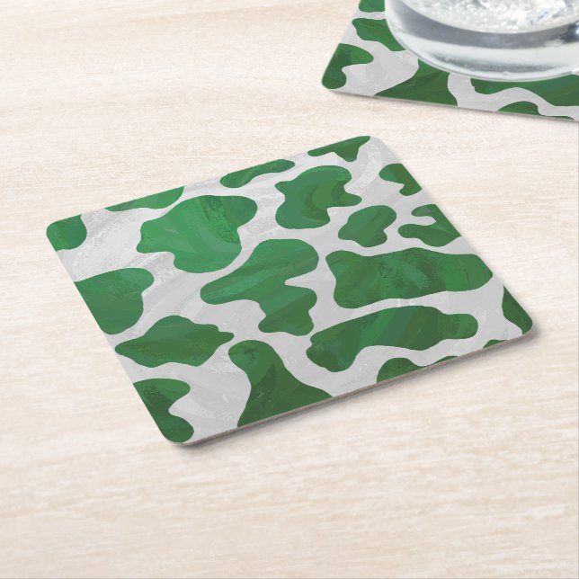 Posavasos Cuadrado De Papel Impresión verde y blanca de vaca (En perspectiva)