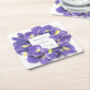 Posavasos Cuadrado De Papel Impresionante boda floral de acuarela de lirios mo