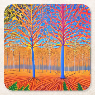 Posavasos Cuadrado De Papel Impresionante bosque de bosques de arte moderno