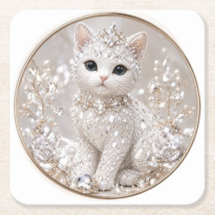 Posavasos Cuadrado De Papel Impresionante Gata Princesa de Diamantes Lujo de