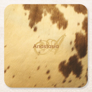 Posavasos Cuadrado De Papel Impresiones animales beige elegantes de la piel de