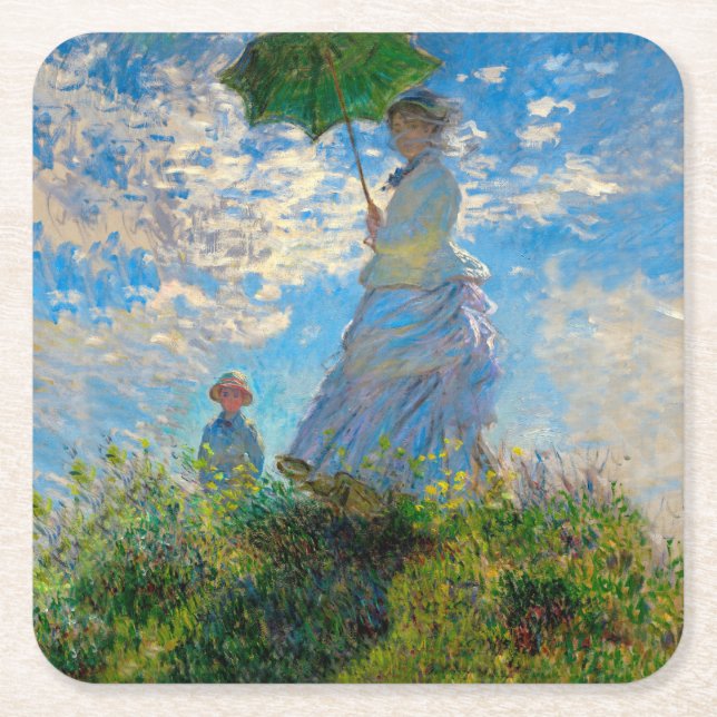 Posavasos Cuadrado De Papel Impresionismo de Monet Woman Parasol (Anverso)