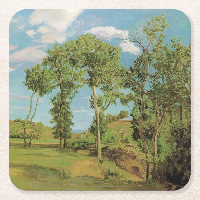 Posavasos Cuadrado De Papel Impresionista de Landscape Paysage Frederic Bazill (Anverso)