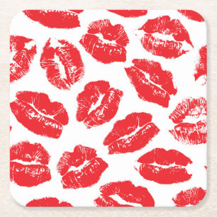 Posavasos Cuadrado De Papel Imprint Kiss Red Lips: Vieja sin Marea
