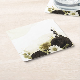Posavasos Cuadrado De Papel Increíbles flores marrones marfil oro