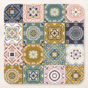 Posavasos Cuadrado De Papel Indio de Talavera: Patchwork, mosaico étnico.