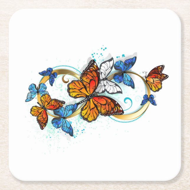Posavasos Cuadrado De Papel Infinity of Monarch Butterflies (Anverso)