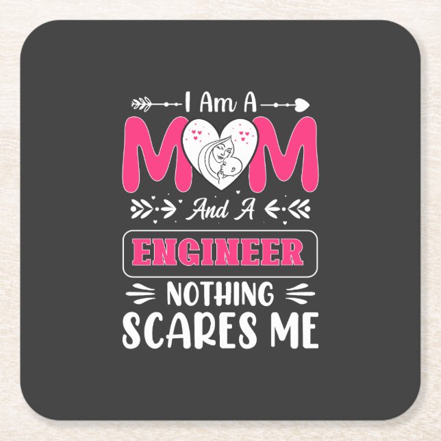 Posavasos Cuadrado De Papel Ingeniera divertida mamá, ingeniera mamá (Anverso)