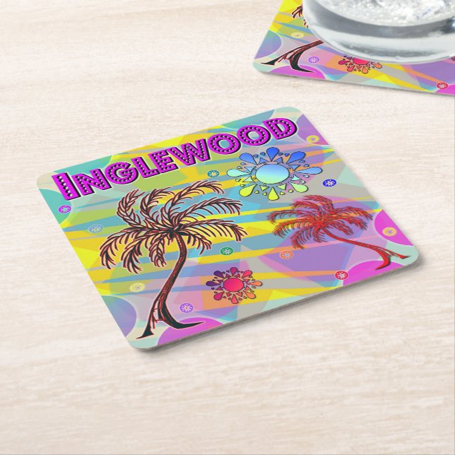 Posavasos Cuadrado De Papel Inglewood Happy y Hope Coaster (En perspectiva)