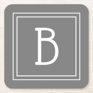 Posavasos Cuadrado De Papel Inicial Monograma de Granja Moderna Gris y Blanco