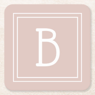 Posavasos Cuadrado De Papel Inicial Rosa y Blanco Monogramada Moderna Personal