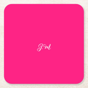 Posavasos Cuadrado De Papel Iniciales de color sólido rosa neón fluorescente n