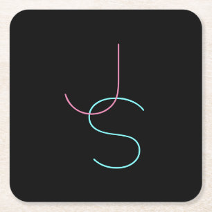 Posavasos Cuadrado De Papel Iniciales modernas elegantes y editables de dos le