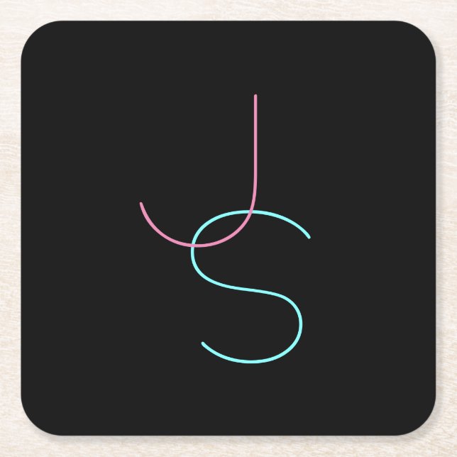 Posavasos Cuadrado De Papel Iniciales modernas y elegantes editables (Anverso)