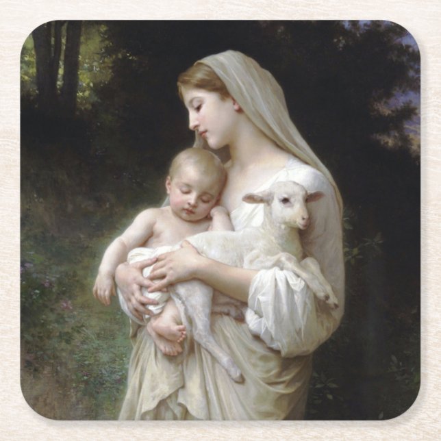 Posavasos Cuadrado De Papel Inocencia (Madonna y niño), Bouguereau (Anverso)