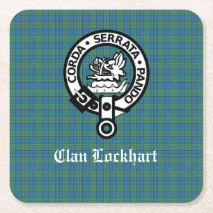 Posavasos Cuadrado De Papel Insignia del Escudo de Clan Lockhart y Tartán
