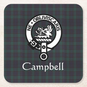 Posavasos Cuadrado De Papel Insignia Escudo Campbell y Tartán escoceses