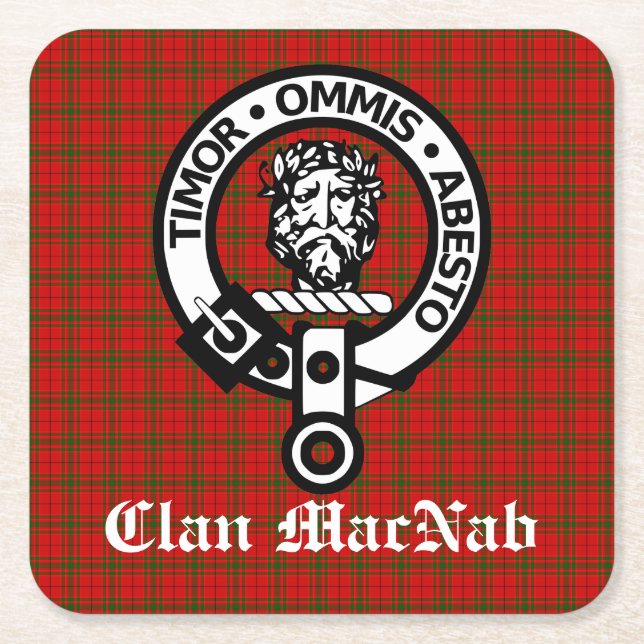 Posavasos Cuadrado De Papel Insignia Escudo Clan MacNab y Tartán (Anverso)