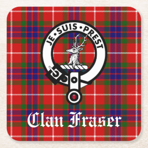Posavasos Cuadrado De Papel Insignia Escudo de Clan Fraser y Tartán