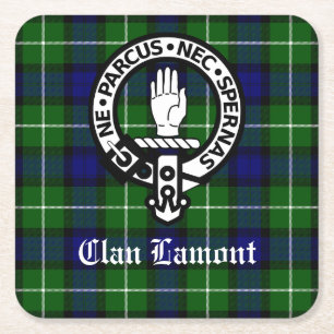 Posavasos Cuadrado De Papel Insignia Escudo Lamont del clan escocés y Tartán