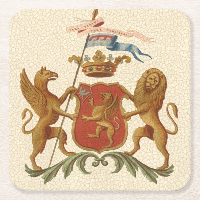 Posavasos Cuadrado De Papel Insignia heráldica majestuosa con el grifo y el (Anverso)