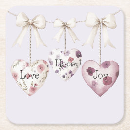 Posavasos Cuadrado De Papel Inspirational Floral Love Hope Joy Hearts Bow