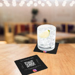 Posavasos Cuadrado De Papel Instagram de código qr de nombre de negocio blanco<br><div class="desc">Un elegante fondo negro clásico. Personalice y agregue su nombre de negocio,  su propio código qr a su cuenta de Instagram y un texto. texto en blanco. Con el texto x2: ¡Síguenos!</div>