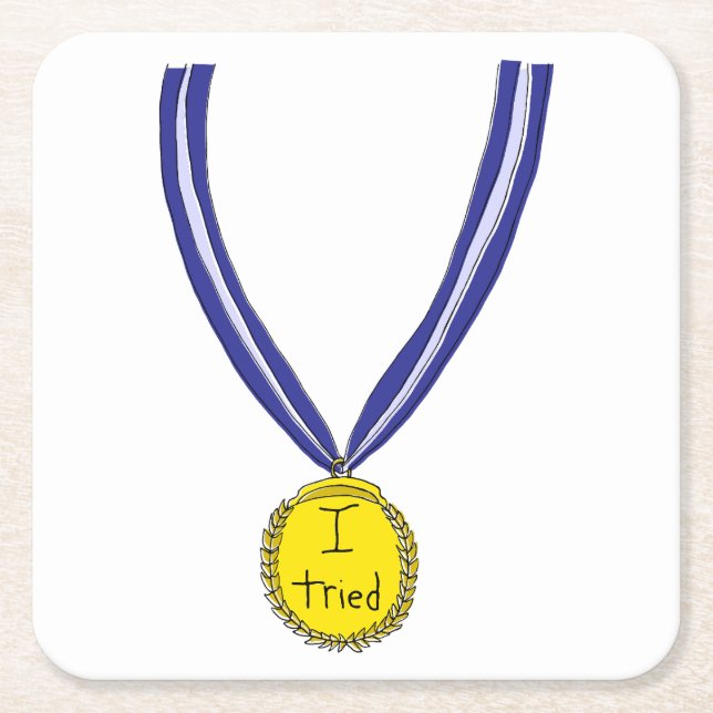 Posavasos Cuadrado De Papel Intenté la medalla (Anverso)