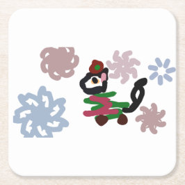 Posavasos Cuadrado De Papel Invierno de gato negro 