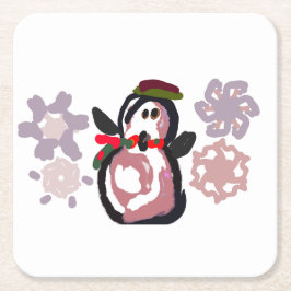Posavasos Cuadrado De Papel Invierno de pingüinos