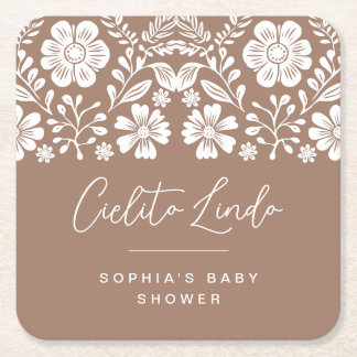 Posavasos Cuadrado De Papel Invitación a Cielito Lindo Baby Shower Terracotta