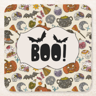 Posavasos Cuadrado De Papel Invitación a la Fiesta de Halloween | Halloween Es