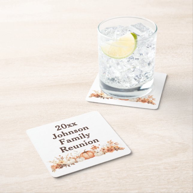 Posavasos Cuadrado De Papel Invitación al Día de Acción de Gracias para la Reu (In situ)