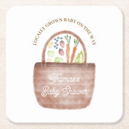 Posavasos Cuadrado De Papel Invitación de Baby Shower con tema de Mercado de G