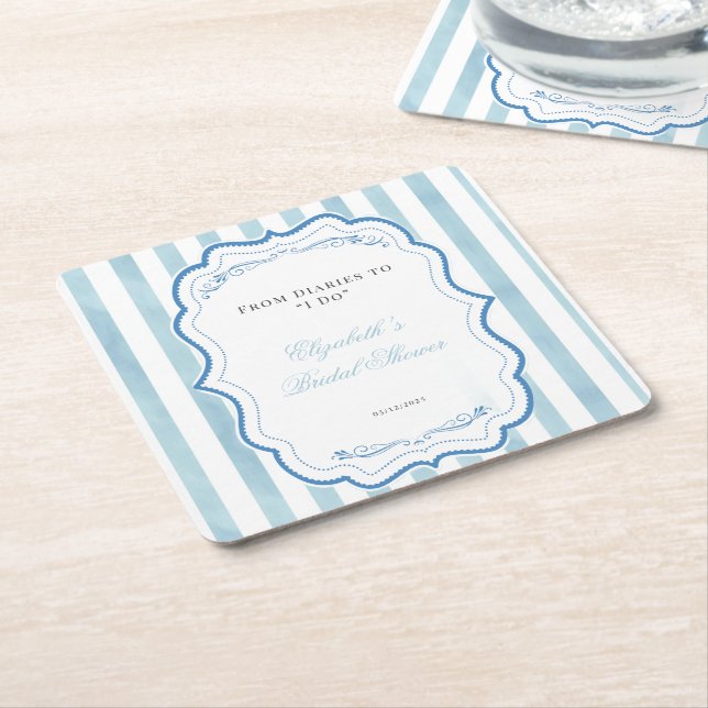 Posavasos Cuadrado De Papel Invitación para Despedida de Soltera de Diario de  (En perspectiva)