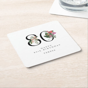 Posavasos Cuadrado De Papel Invitación tropical simple y elegante para el 80 c