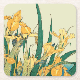 Posavasos Cuadrado De Papel Iris Saltamontes de Hokusai: Estampa Japonesa Vint