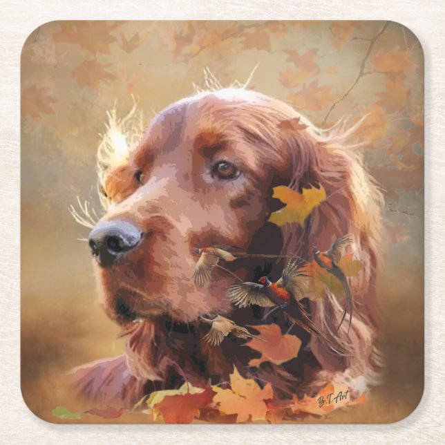 Posavasos Cuadrado De Papel Irlandés Setter (Anverso)