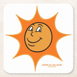 Posavasos Cuadrado De Papel Isla de Amelia Gran Vintage Sonriente Sol
