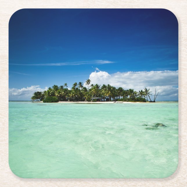Posavasos Cuadrado De Papel Isla del Pacífico con el práctico de costa de las (Anverso)