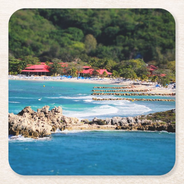 Posavasos Cuadrado De Papel Isla Tranquila Paraíso Labadee Haití (Anverso)