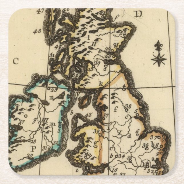 Posavasos Cuadrado De Papel Islas británicas 7 (Anverso)